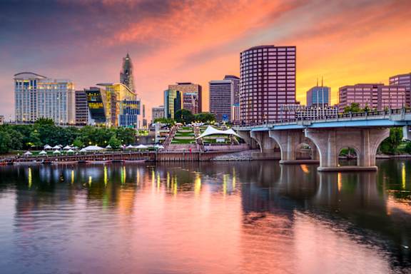 a view of the city of austin at sunset