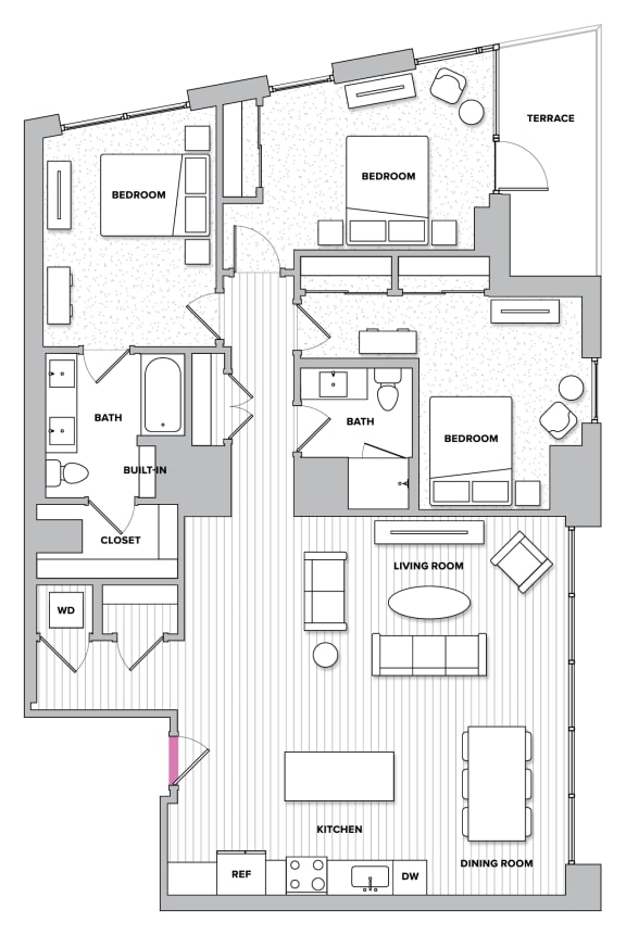 Spacious Three Bedroom Two Bathroom Floor Plan at Kingston at McLean Crossing, McLean, 22102