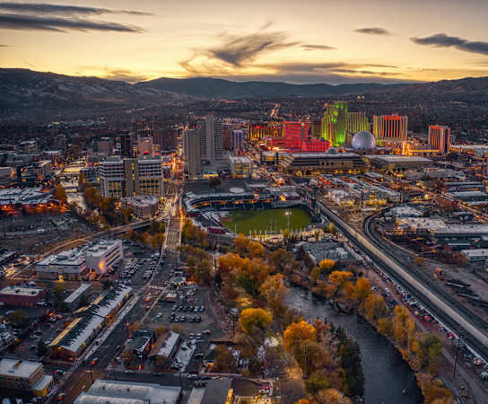 arial view of the salt lake city skyline at 2300 West Apartments, Nevada, 89502