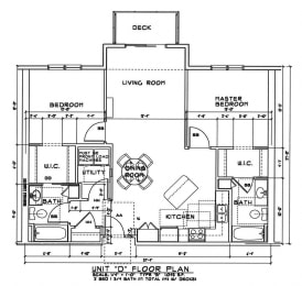  Floor Plan 2 Bedroom 1.75 Bath + Fireplace