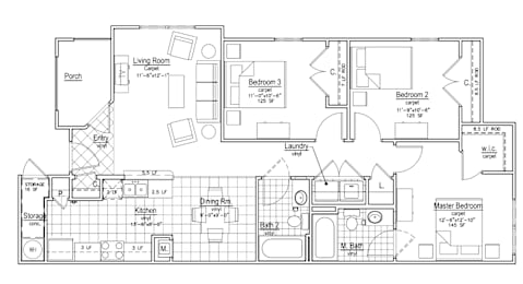  Floor Plan 3 Bed, 2 Bath