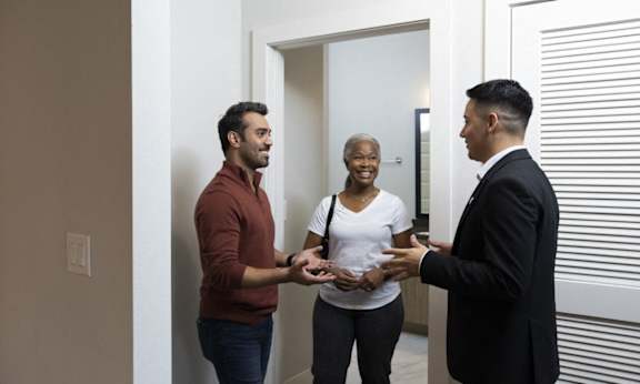 Leasing agent talking to people