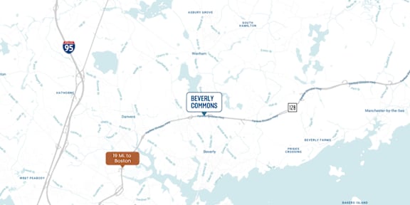 A map with a brown rectangle labeled "LEYN COMMONS" in the center.