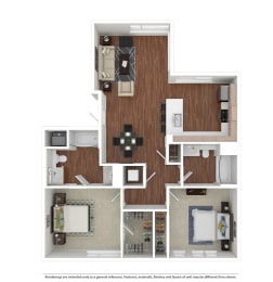 2 Bedroom, 2 Bathroom A Floor Plan at Addison Ranch Apartments, Petaluma, CA, 94954
