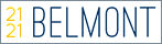 A blue and yellow sign with the word Belmont on it.