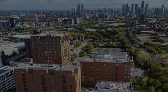 Aerial view of a city at Podium Apartments, Stretford