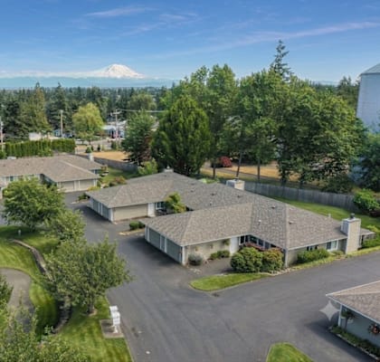 A bird's eye view of a residential area with houses and trees.