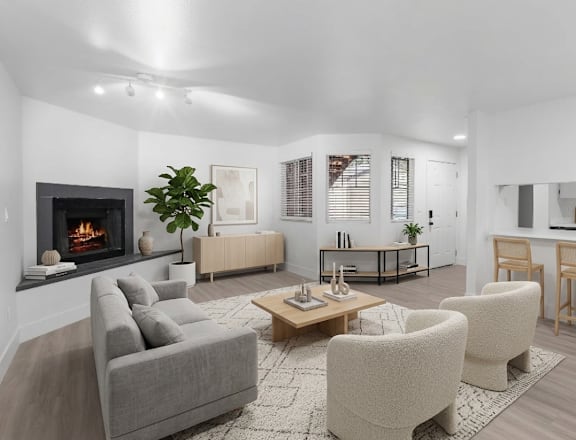 The Rosewood Apartments in Vancouver, WA Living Room with Fireplace