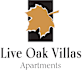A logo for Live Oak Villas Apartments featuring a stylized oak leaf.