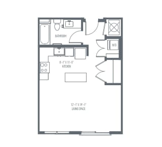 A2 Floor Plan, 550 Sq. Ft. at Union Berkley, Kansas City, MO, 64120