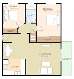 2 bedroom 1 bathroom floor plan at The Luxe, Santa Clara