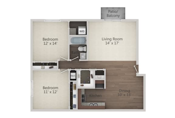 2 Bedroom w/ WD Floor Plan 2 Bedroom w/ WD Floor Plan at The Greenway at Carol Stream, Carol Stream, IL, 60188