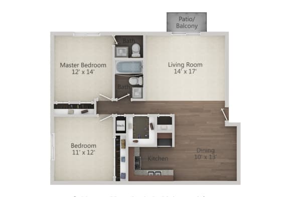 2 Bedroom 1.5 Bath Floor Plan at The Greenway at Carol Stream, Illinois, 60188