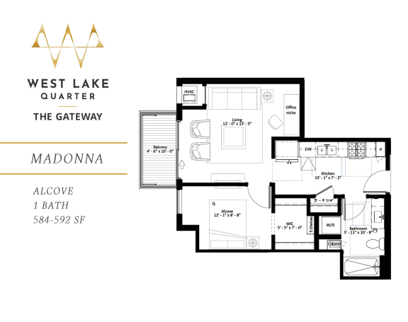 Madonna one bedroom floor plan at The Gateway at West Lake Quarter in Minneapolis, MN