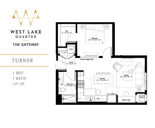 Turner one bedroom floor plan at The Gateway at West Lake Quarter in Minneapolis, MN
