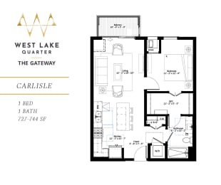 Carlisle one bedroom floor plan at The Gateway at West Lake Quarter in Minneapolis, MN