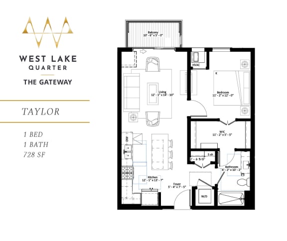 Taylor one bedroom floor plan at The Gateway at West Lake Quarter in Minneapolis, MN