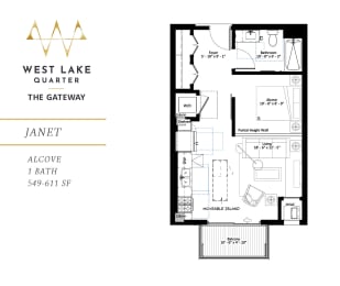 Janet alcove floor plan at The Gateway at West Lake Quarter in Minneapolis, MN