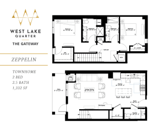 Zeppelin two bedroom townhome floor plan at The Gateway at West Lake Quarter in Minneapolis, MN