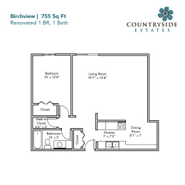 1 bedroom birchview floor plan, no detached garage available