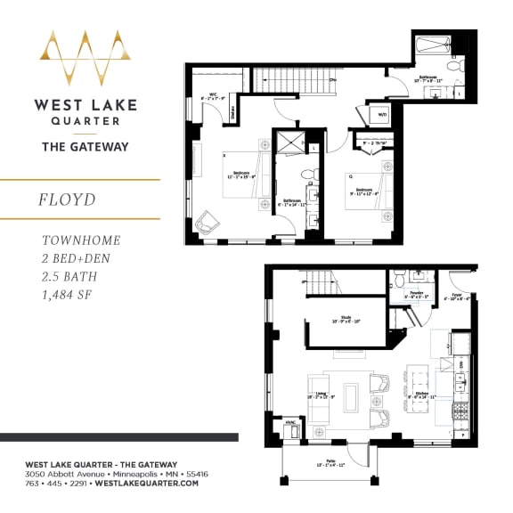 Floyd two bedroom townhome floor plan at The Gateway at West Lake Quarter in Minneapolis, MN