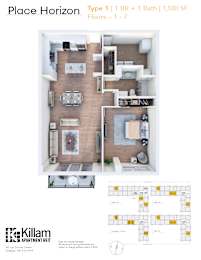 Floor Plan Type 1 | 1 BR + 1 Bath | 1,100 SF