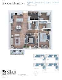 Place Horizon Floor Plan Type 2 | Two BR + 2 Bath | 1,470 SF