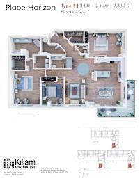 Place Horizon Floor Plan Type 5 | 3 BR + 2 bath | 2,330 SF