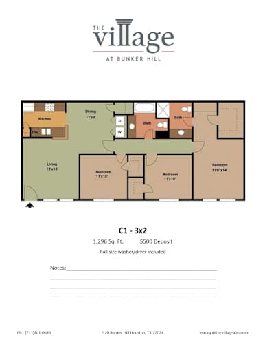 Floor Plan  C1 3x2 Floor Plan at The Village at Bunker Hill Apartments near Houston, Texas