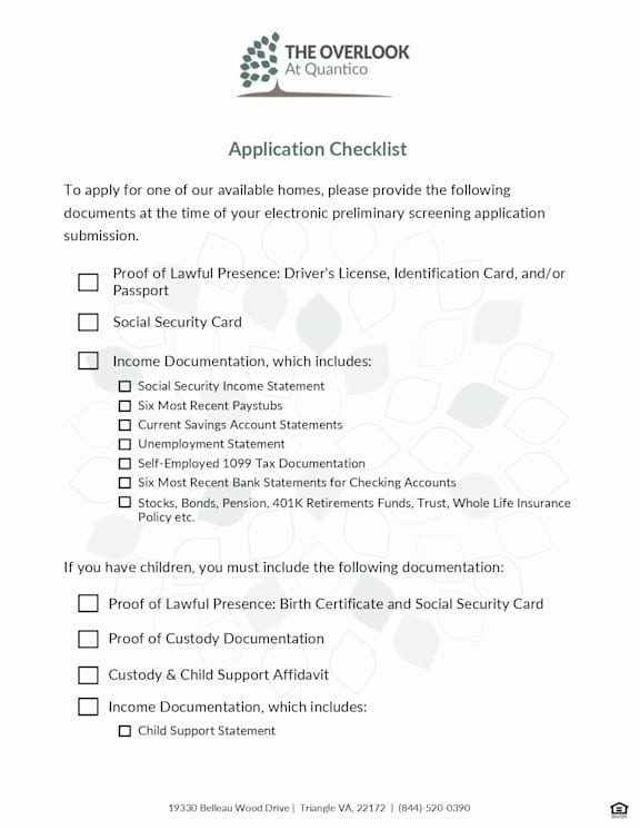 Application Checklist for Affordable Apartments