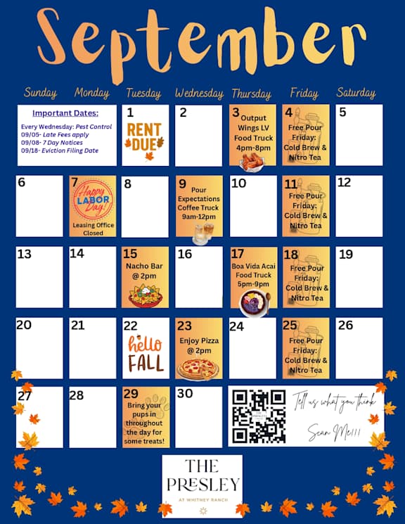 A September calendar with events and important dates listed.