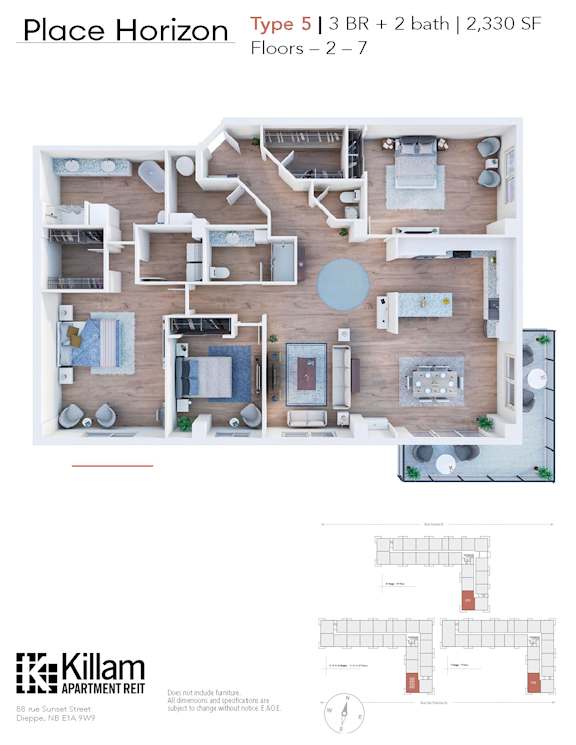 Place Horizon Floor Plan Type 5 | 3 BR + 2 bath | 2,330 SF