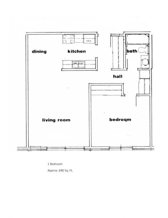 one bedroom apartment outline Forest Park 1 Apartments