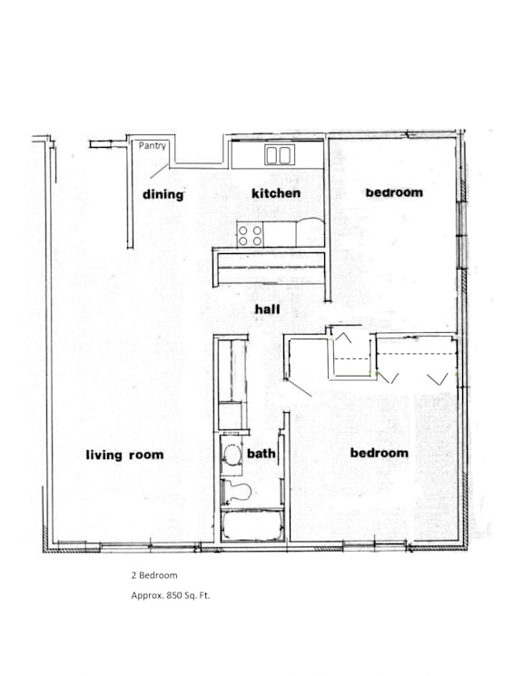 two bedroom apartment outline Forest Park Apartments