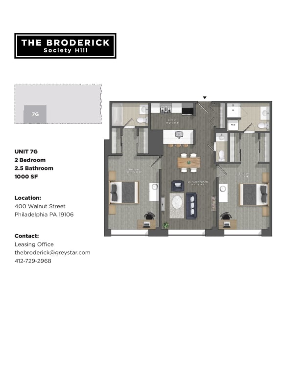 The Broderick 2B2and halfB 1000sf