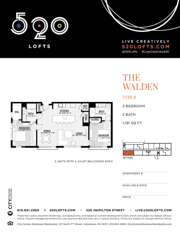 Walden Floor Plan at 520 Lofts, Allentown, Pennsylvania