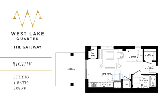 Richie studio floor plan at The Gateway at West Lake Quarter in Minneapolis, MN