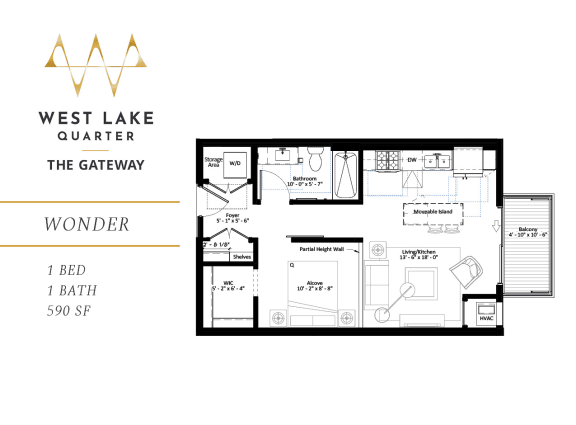 Wonder one bedroom floor plan at The Gateway at West Lake Quarter in Minneapolis, MN