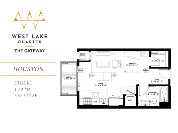 Houston studio floor plan at The Gateway at West Lake Quarter in Minneapolis, MN