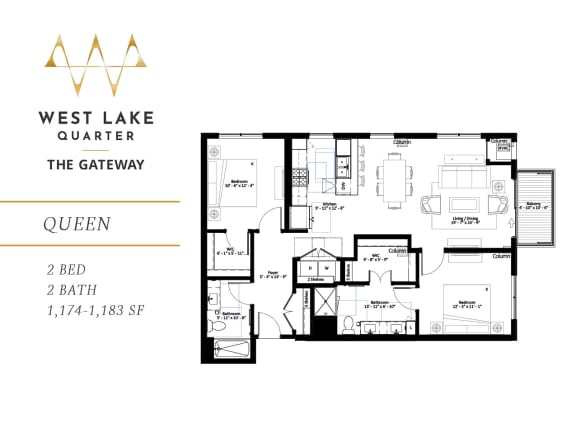 Queen two bedroom floor plan at The Gateway at West Lake Quarter in Minneapolis, MN