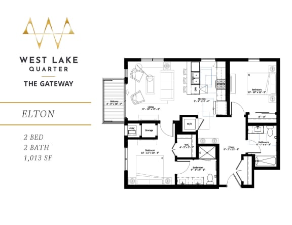 Elton two bedroom floor plan at The Gateway at West Lake Quarter in Minneapolis, MN