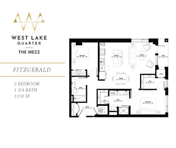 Fitzgerald two bedroom floor plan with patio at The Mezz at West Lake Quarter in Minneapolis, MN