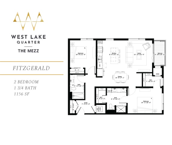 Floor Plan  Fitzgerald two bedroom floor plan with balcony at The Mezz at West Lake Quarter in Minneapolis, MN
