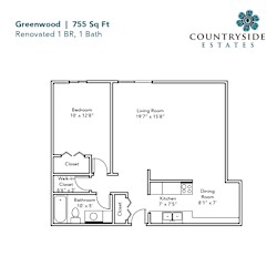 Greenwood Floor plan at Countryside Estates Apartments, Plymouth, MN, 55441