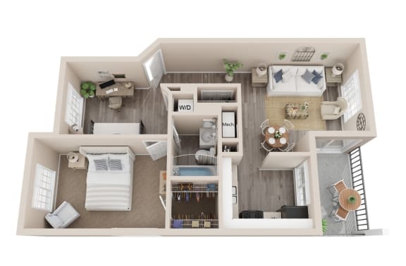 Cottonwood floor plan, 815 Sq. Ft. at The Winds at Poplar Creek, IL, 60194