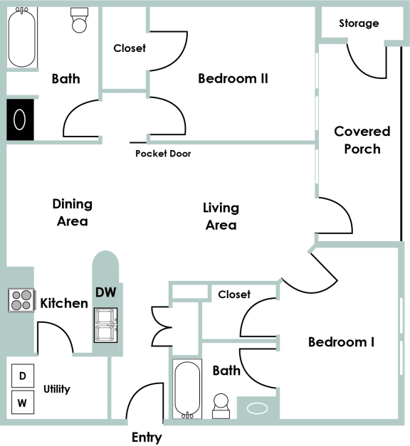 The Savannah 2 Bedroom 2 Bath Floor Planat The Bluestone Apartments, Bluffton, 29910