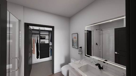 A bathroom with a white sink and a mirror. at Refinery at Pointe17 Apartments, Phoenix, AZ, 85085