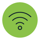 A green circle with a black wifi symbol in the center.