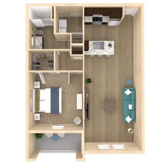 Floor Plan  1 bed 1 bath Horizon floor plan with 878 square feet at The Oasis at Crosstown, Orlando, FL