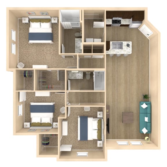 Floor Plan  Retreat floor plan with 1386 square feet at The Oasis at Crosstown, Orlando, 32807
